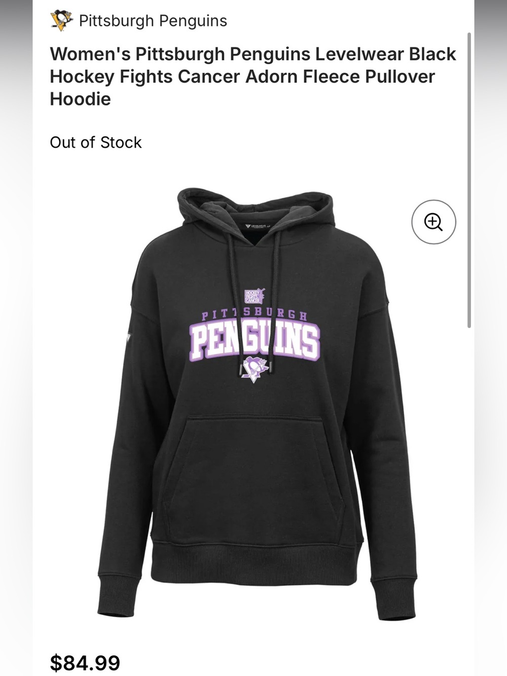 Pittsburgh Penguins Levelwear Women's Hockey Fights Cancer Adorn Fleece Pullover